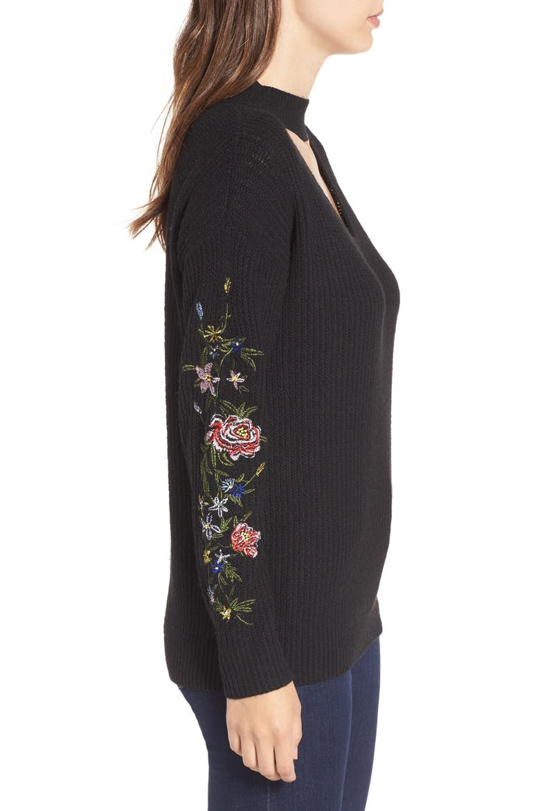 Embroidered Choker Sweater, Alternate, color, BLACK