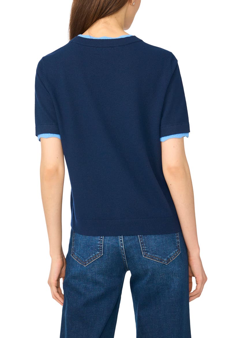 Lace Trim Short Sleeve Crewneck Sweater, Alternate, color, BLUE MIDNIGHT