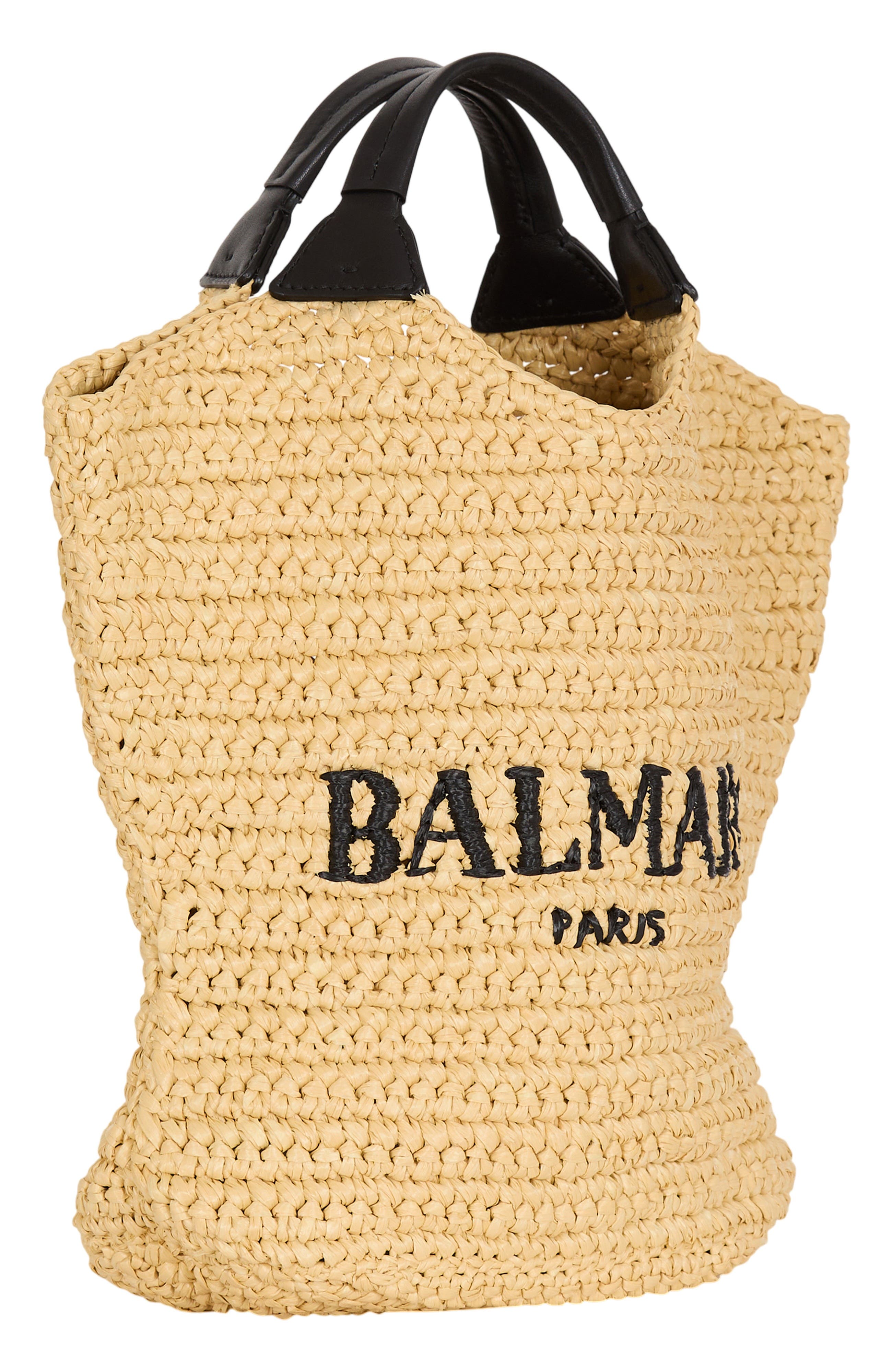 Balmain Mini Balmain crochet tote bag, Alternate, color, Beige