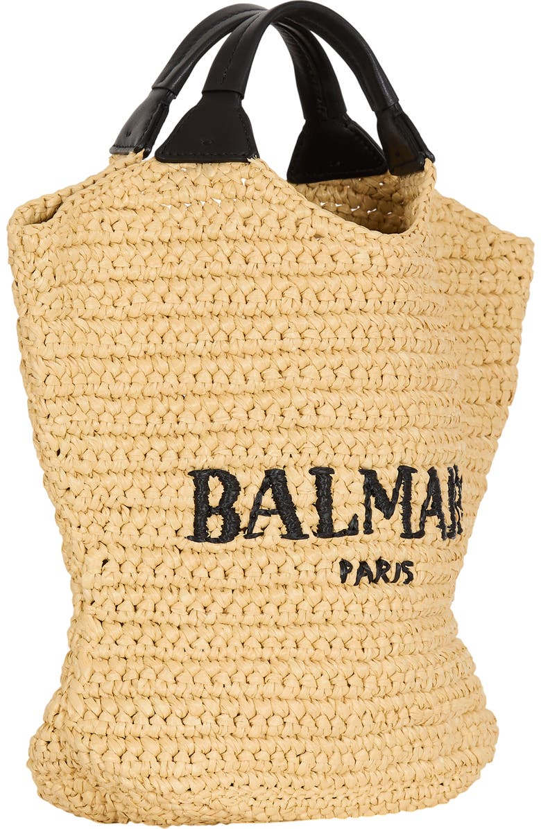 Balmain Mini Balmain crochet tote bag, Alternate, color, Beige
