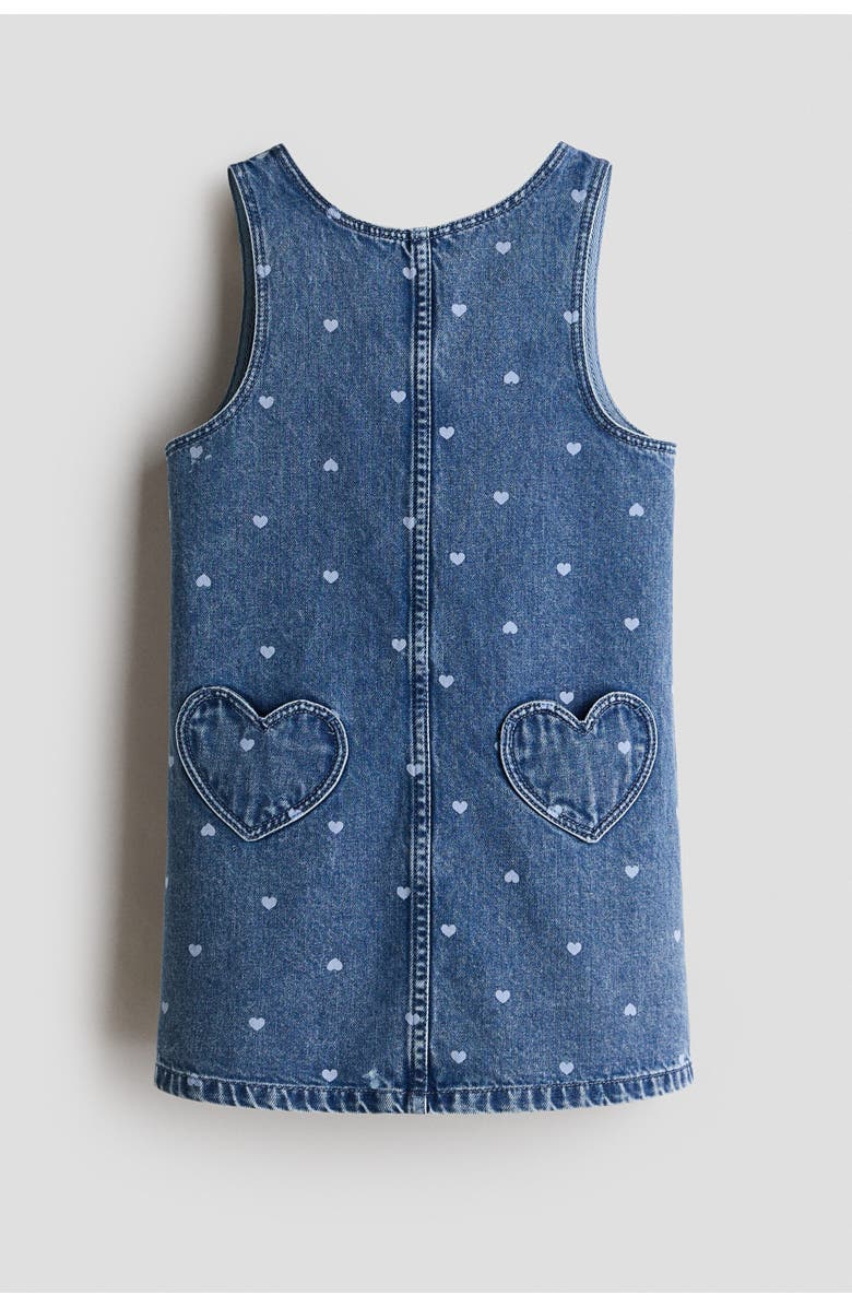 H&M Denim Pinafore Dress, Main, color, Denim Blue/Hearts