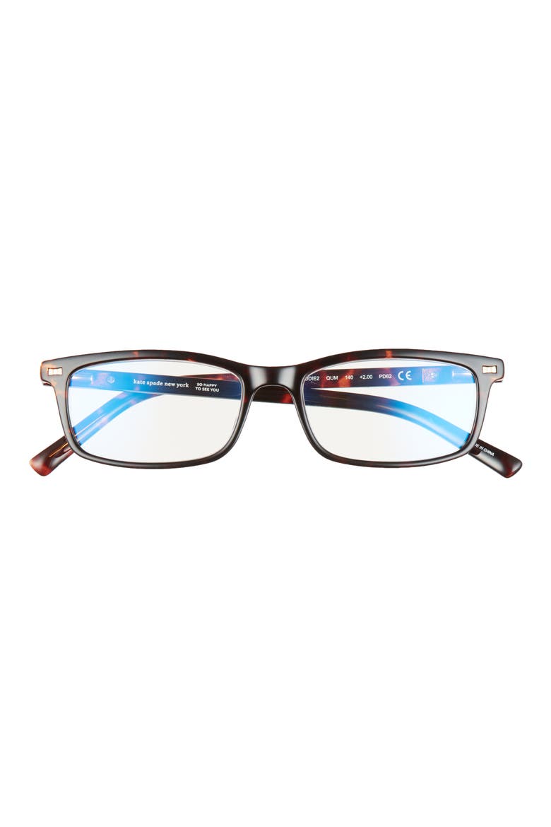jodie 50mm rectangular reading glasses, Main, color, DARK HAVANA GOLD/ CLEAR BLUE