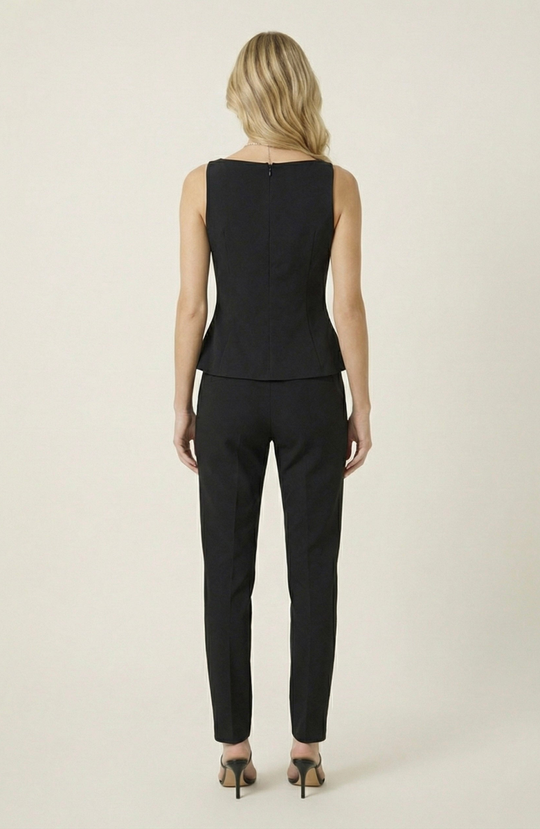 Modenaire Sleeveless Asymmetrical Button Structured Top, Alternate, color, Black