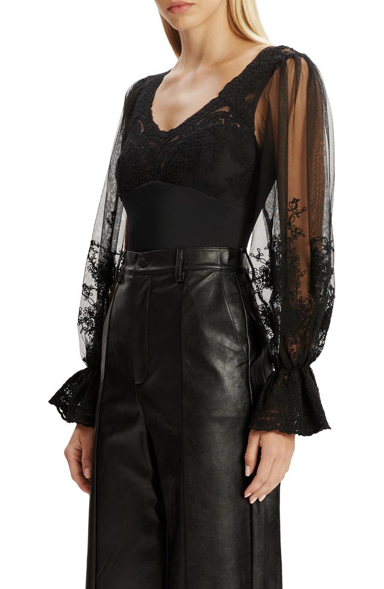 Bardot Bruna Lace & Mesh Bodysuit, Alternate, color, 