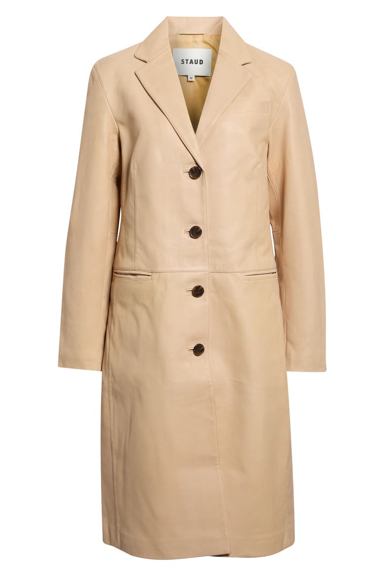 Wyatt Longline Leather Coat, Main, color, CASHEW