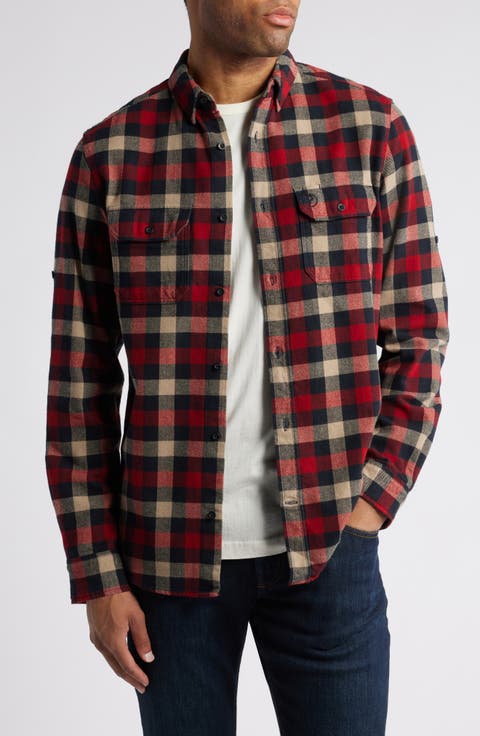 Skog Trim Fit Plaid Cotton Flannel Button-Down Shirt