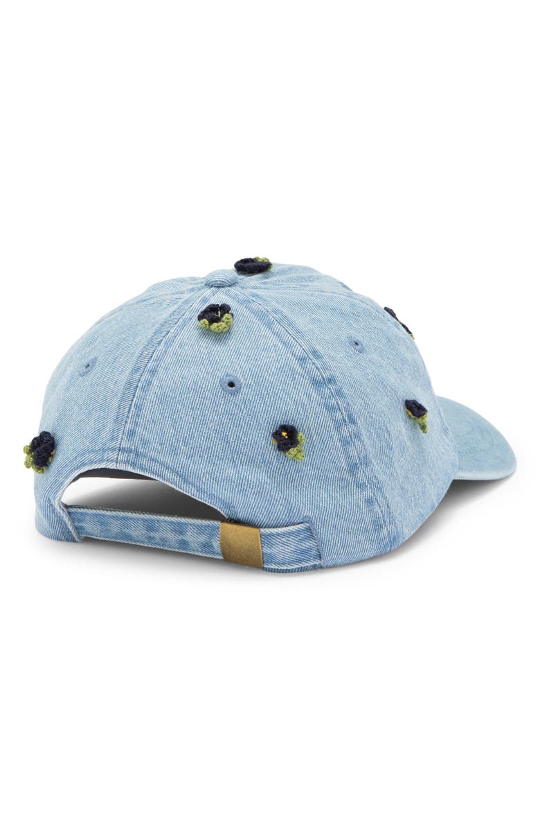 Clare V. Crochet Appliqué Denim Baseball Cap, Alternate, color, Light Denim W/ Floral Applique