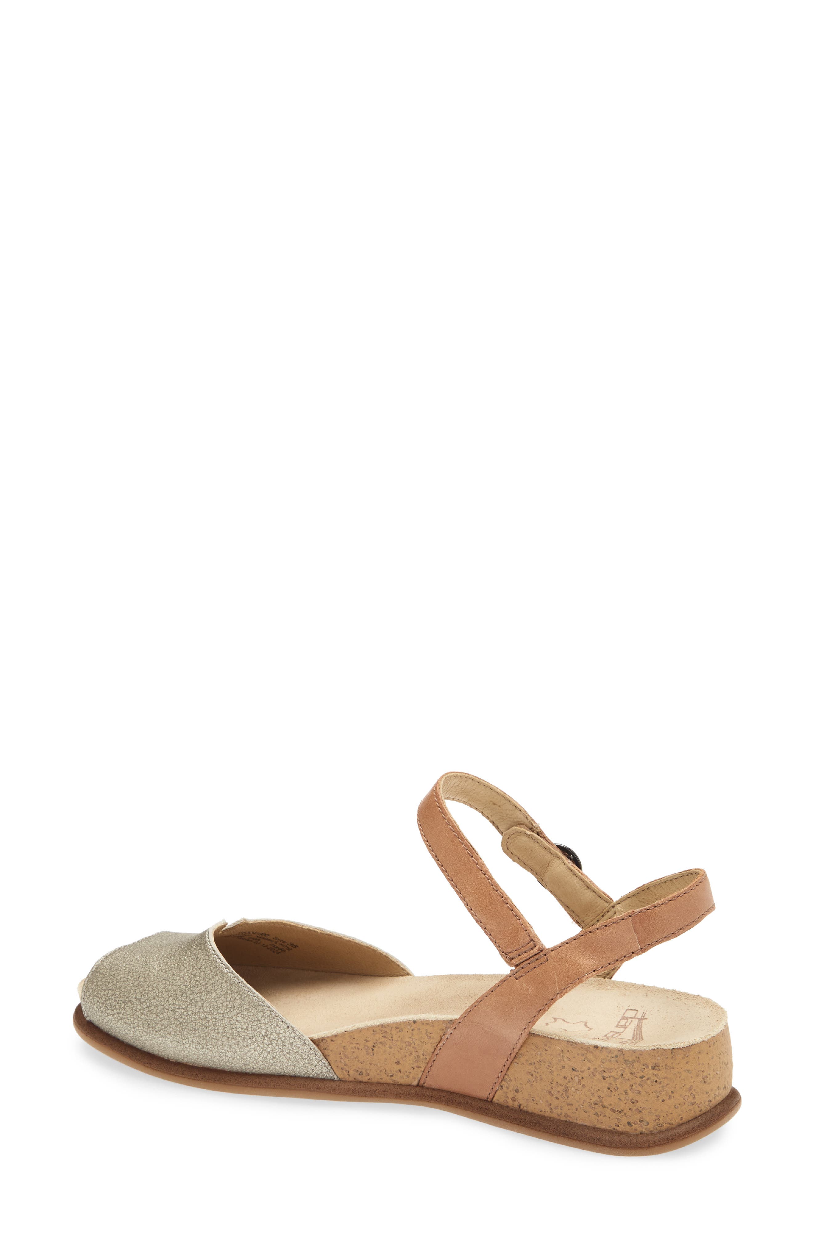 Dansko Cass Ankle Strap Peep Toe Wedge Sandal, Alternate, color, Platino/Tan Leather