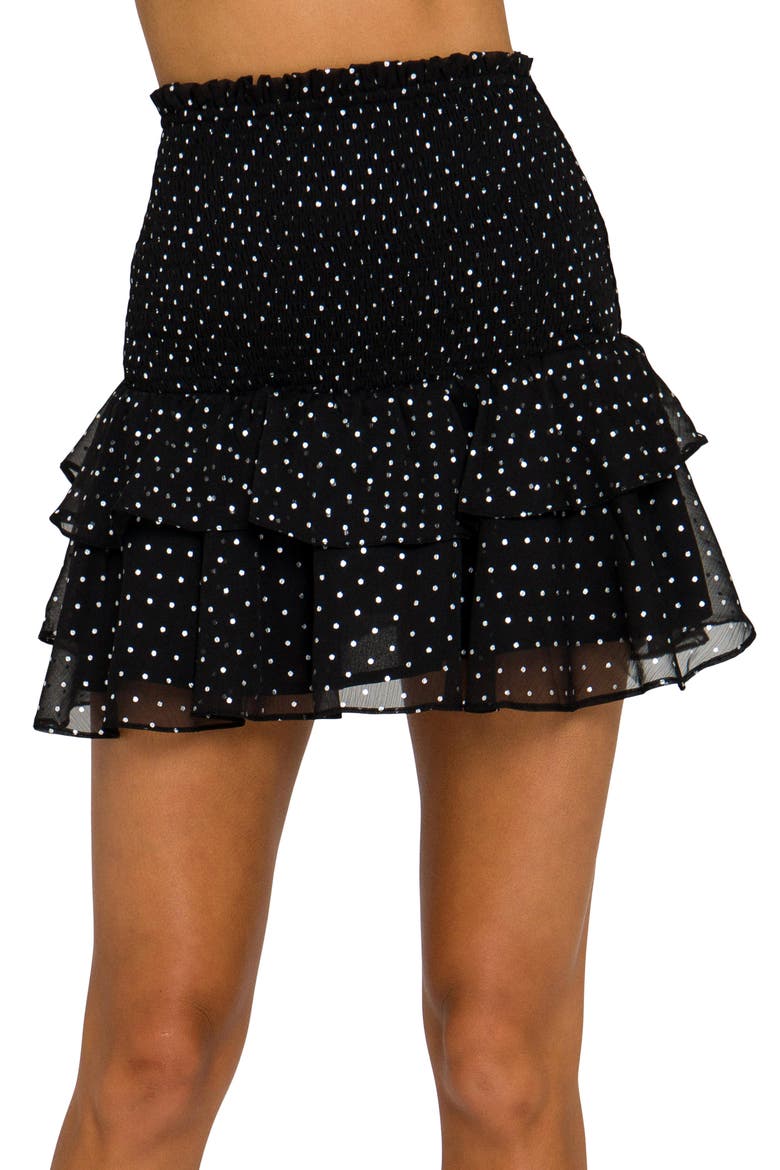 Polka Dot Chiffon Miniskirt, Alternate, color, BLACK