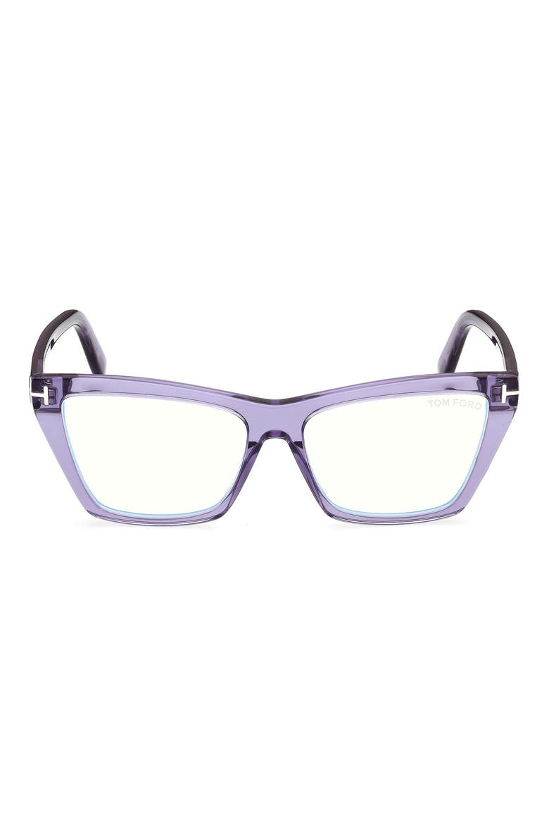 55mm Cat Eye Blue Light Blocking Glasses, Main, color, SHINY TRANSPARENT LAVENDAR PA