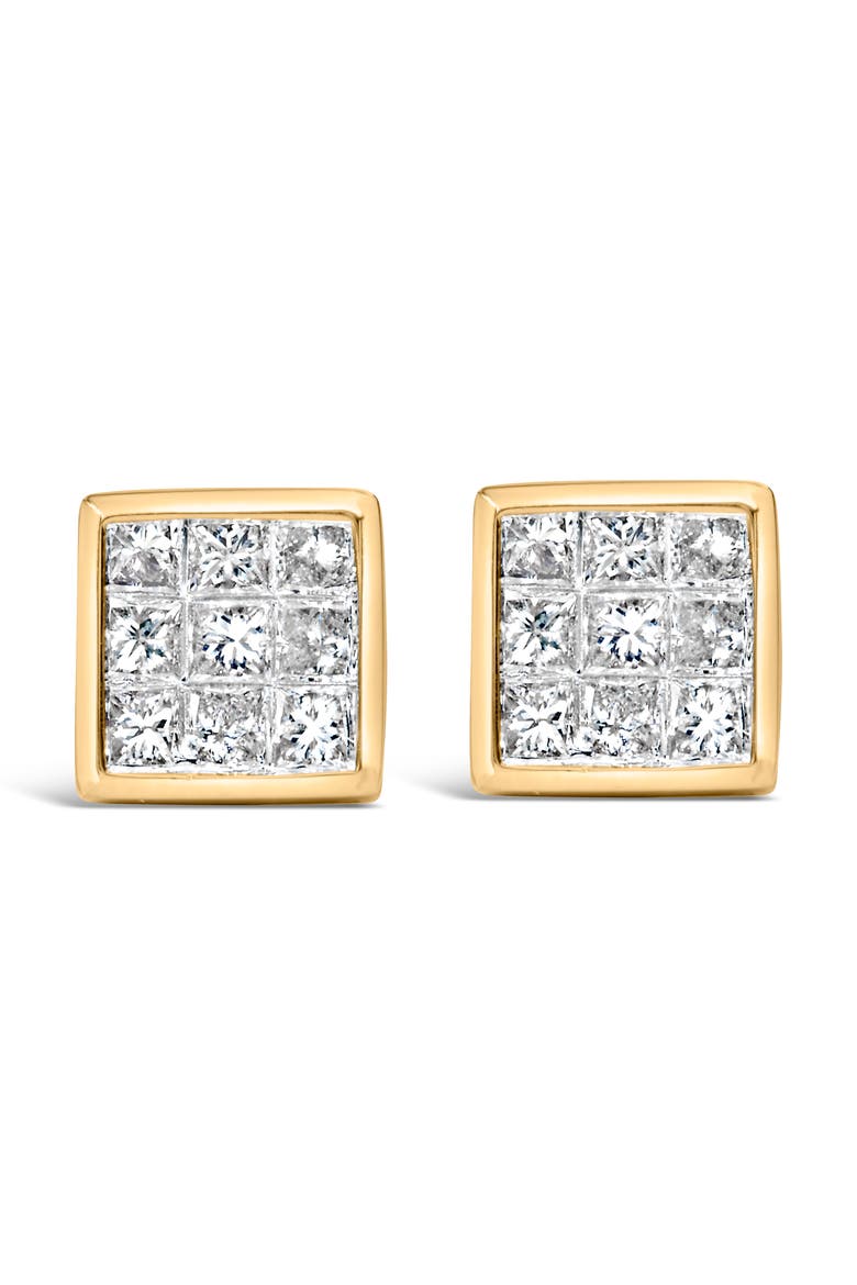 14K Yellow Gold 1.0 Cttw Princess Cut Diamond Composite Stud Earrings, Main, color, Yellow