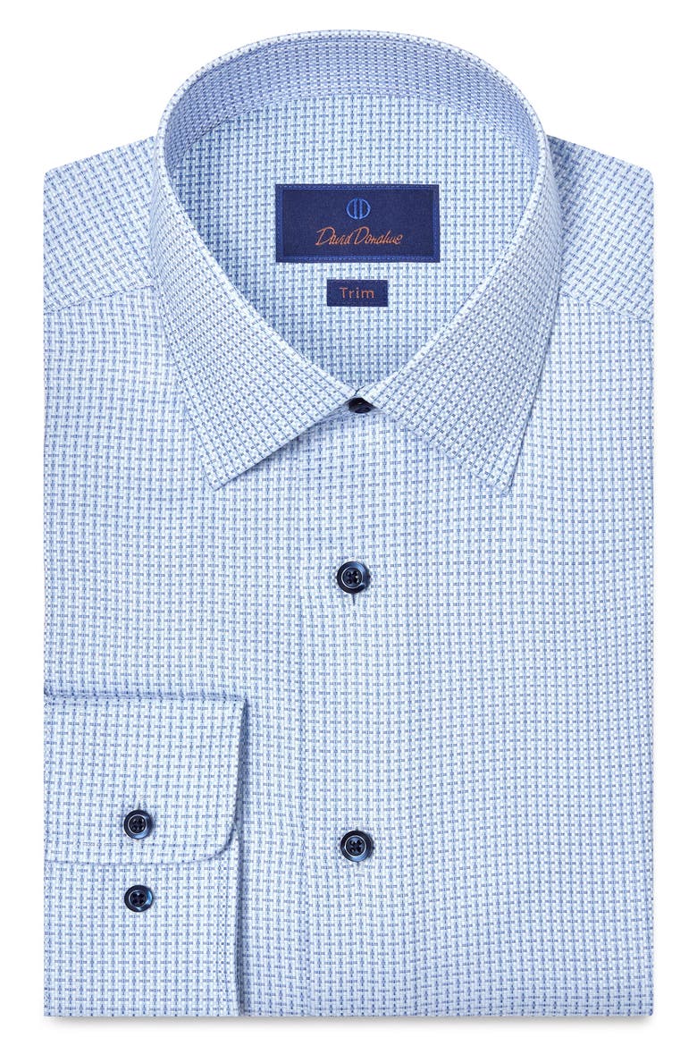 Trim Fit Check Cotton Dobby Dress Shirt, Main, color, SKY/ BLUE