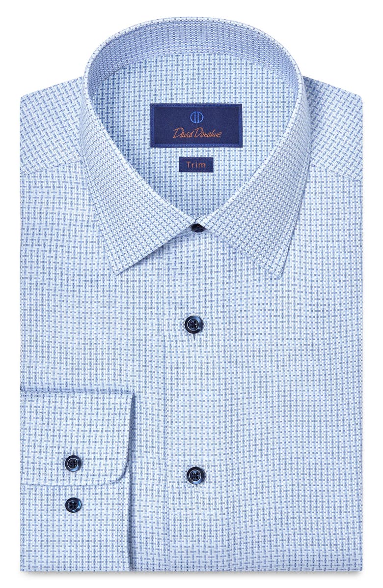 David Donahue Trim Fit Check Cotton Dobby Dress Shirt, Main, color, Sky/ Blue
