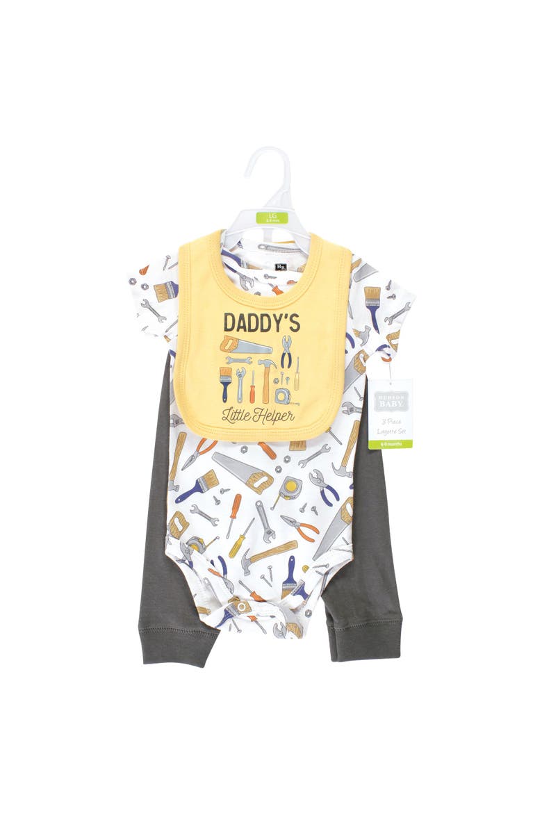 Cotton Bodysuit, Pant and Bib Set, Alternate, color, Construction Work