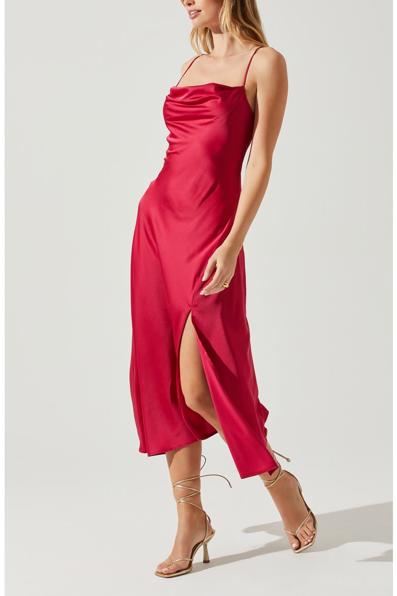 Gaia Cowl Neck Satin Dress, Alternate, color, BERRY