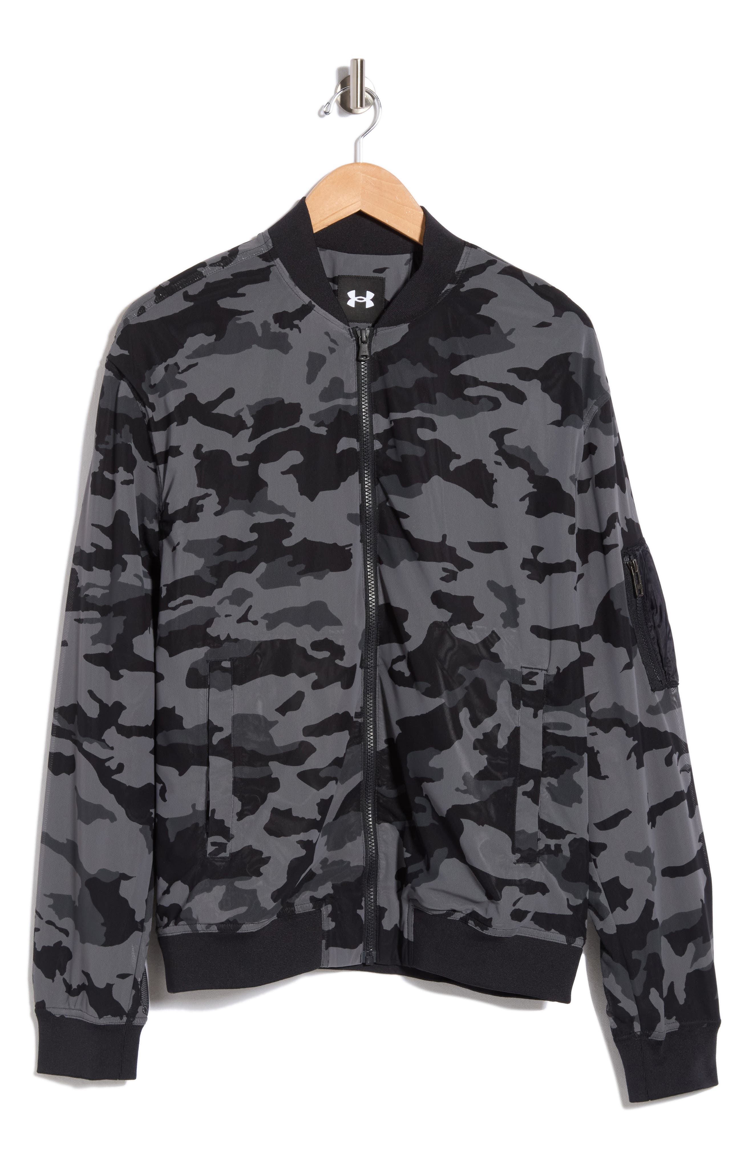 Camo Print Mesh Bomber Jacket
