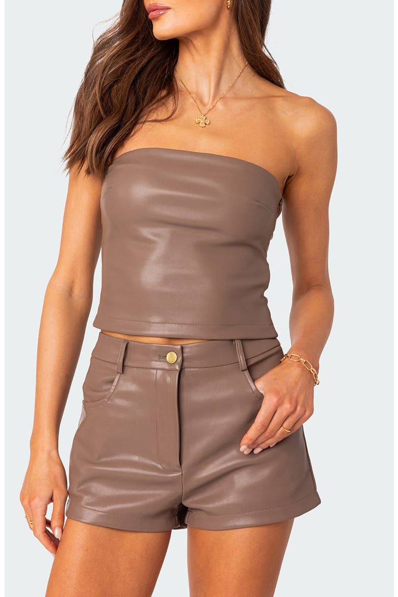 Martine Faux Leather Tube Top, Main, color, BROWN