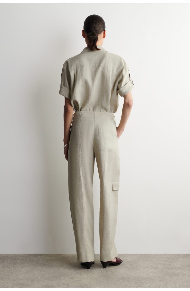 COS Belted Linen Barrel-Leg Pants, Alternate, color, Beige