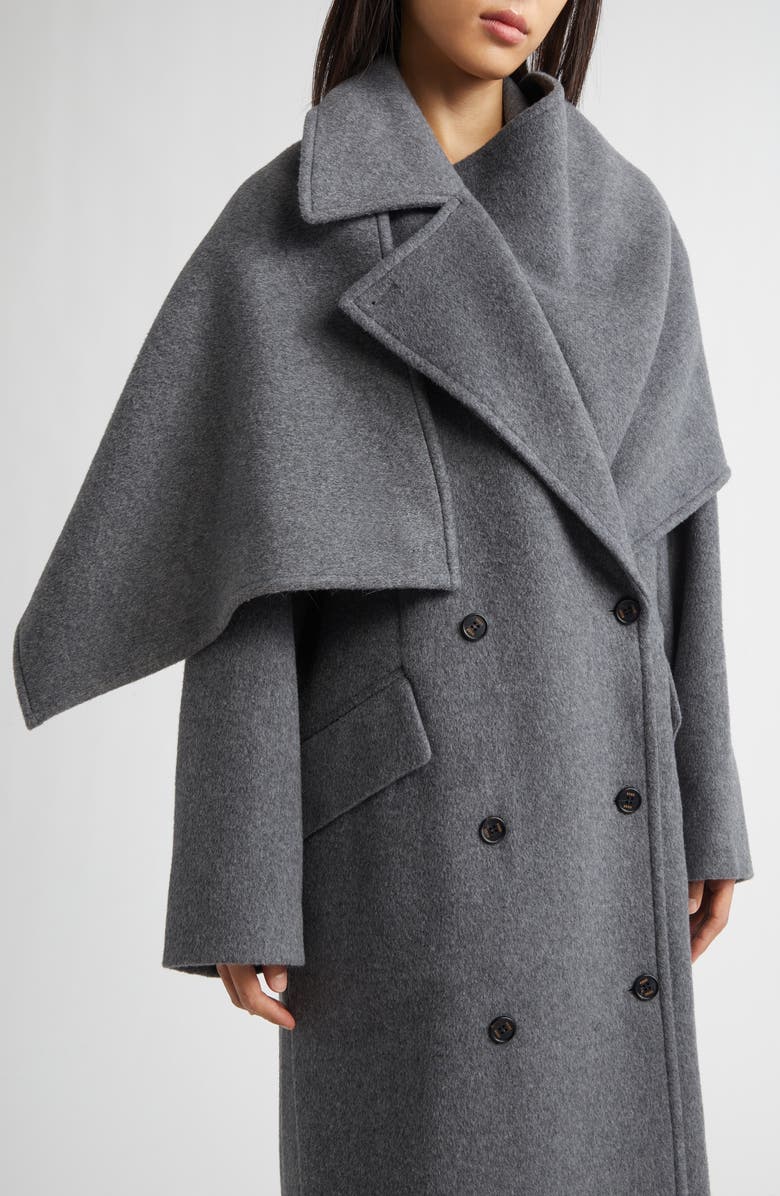 EENK Double Breasted Wool Blend Coat with Scarf Detail, Alternate, color, Melange Grey Wool