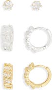 NORDSTROM RACK Set of 3 Cubic Zirconia Stud & Huggie Hoop Earrings