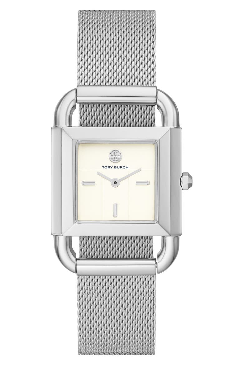 Phipps Leather Strap Watch, 29mm x 41mm, Main, color, SILVER/ CREAM