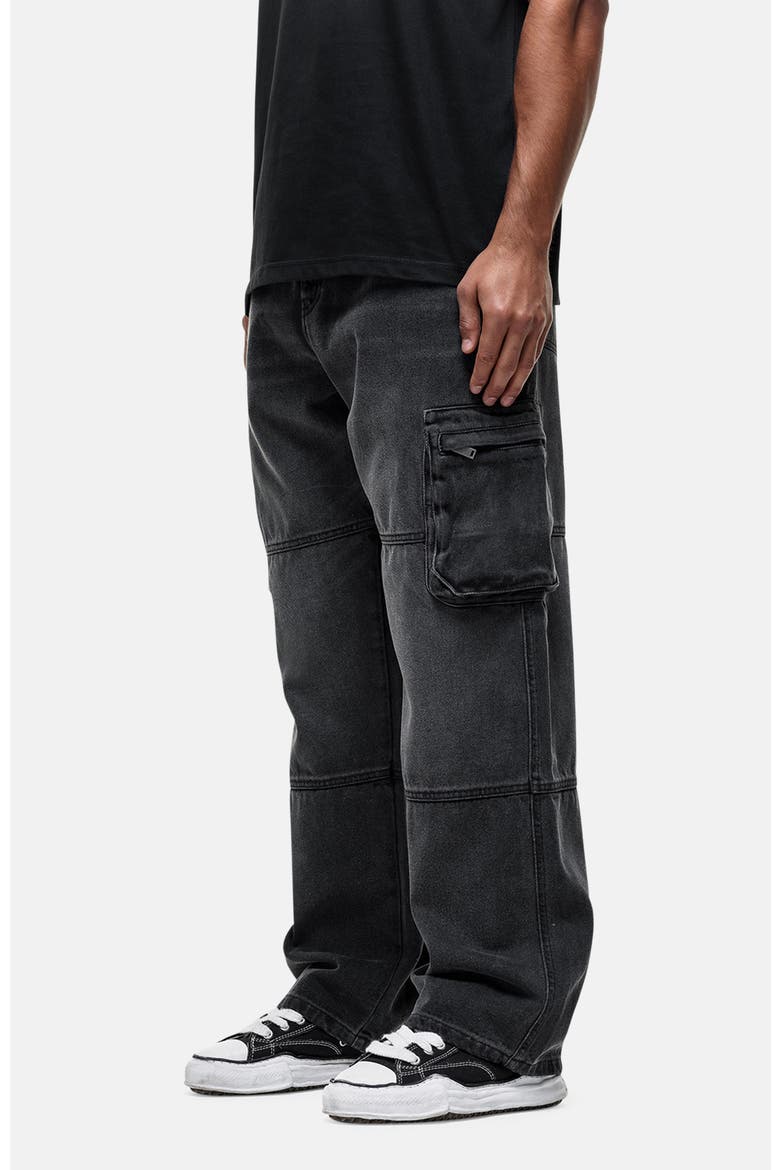 Vintage Wash Cargo Baggy Denim Jeans, Alternate, color, Black