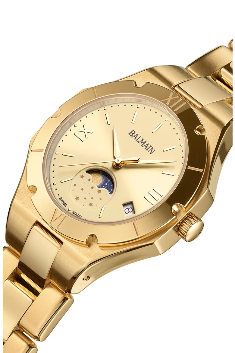 Be Balmain Moonphase Bracelet Watch, 33mm, Alternate, color, YELLOW GOLD