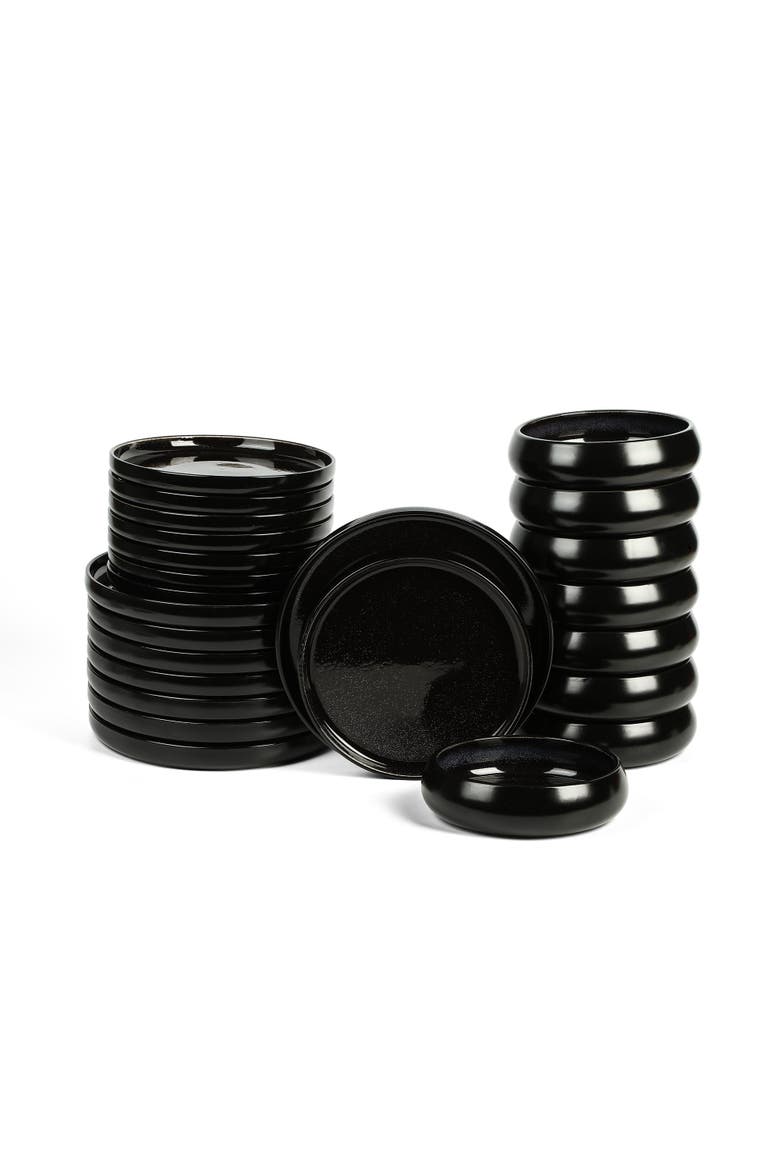 Lagoon Stoneware 24-Piece Dinnerware Set, Main, color, Black