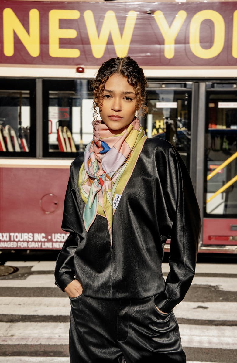 Jessie Zhao New York Double Sided Wool Silk Triangle Scarf Of Color Recombination, Alternate, color, Blue