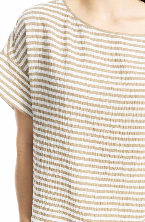 Max Studio Stripe Crinkle Drop Shoulder Top In Neutral