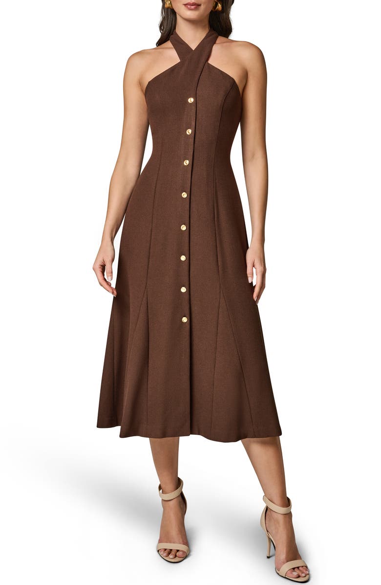 Donna Karan New York Halter Midi Dress, Alternate, color, Canyon