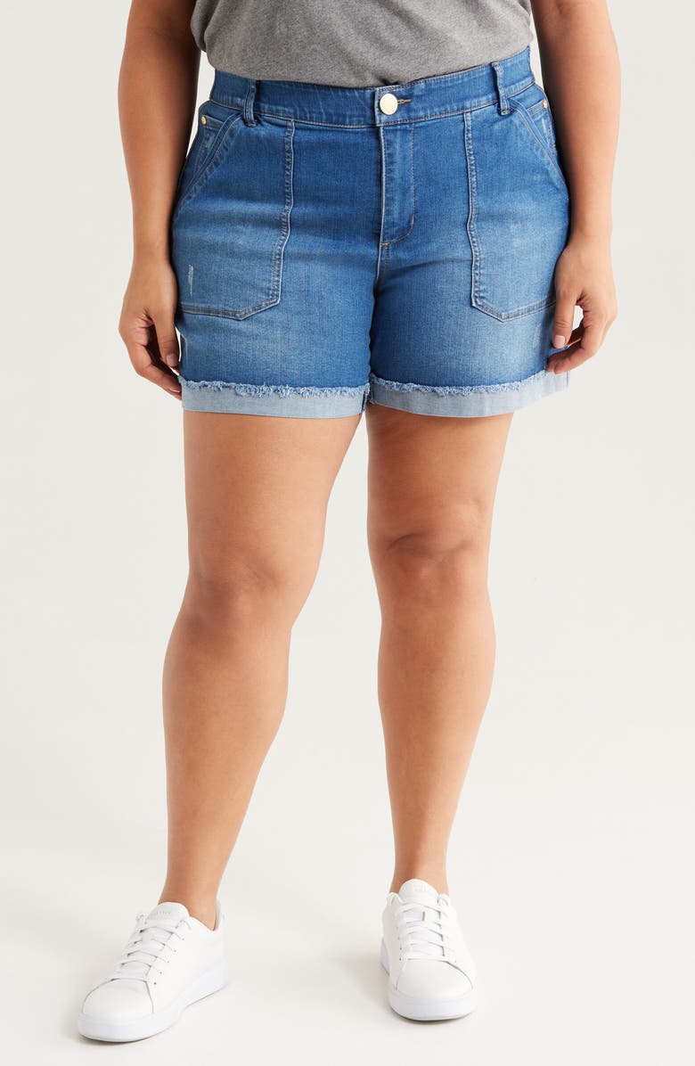 Wit & Wisdom Cuffed Denim Shorts, Main, color, Mid Blue Vintage