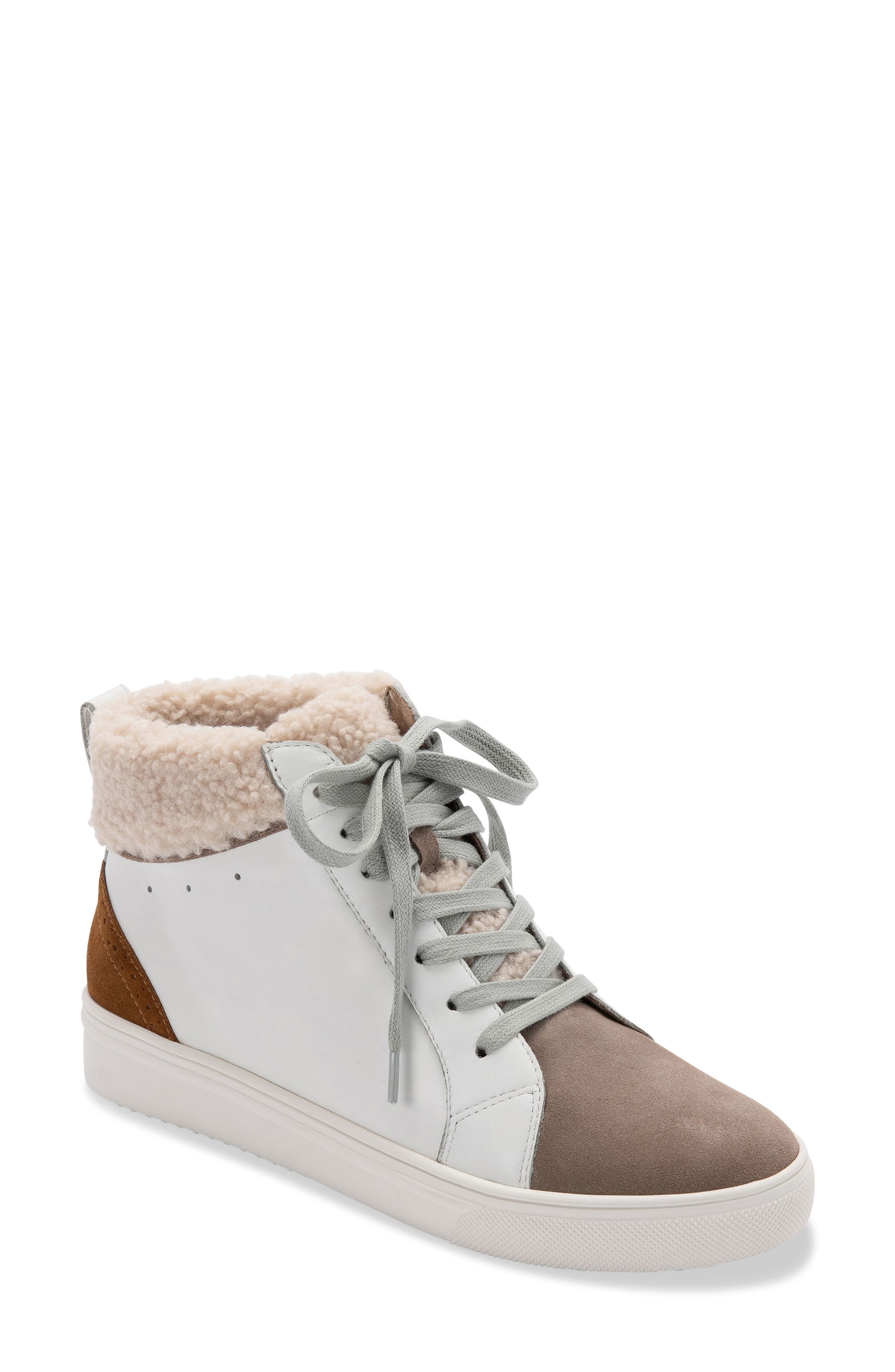 Gulia Waterproof Faux Fur Mid Sneaker, Main, color, WHITE LEATHER