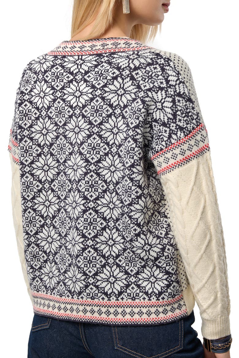 Fair Isle Mixed Zip Cardigan, Alternate, color, IVORY