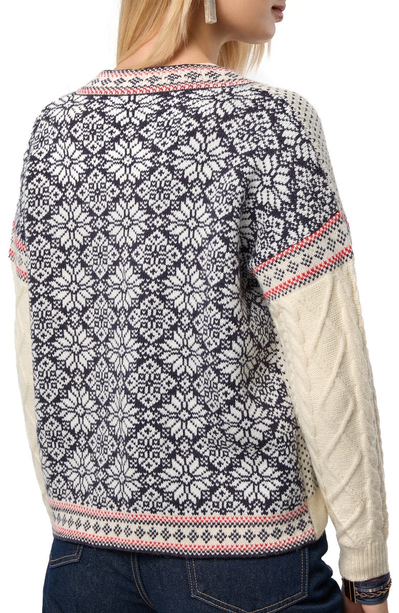 SAACHI Fair Isle Mixed Zip Cardigan, Alternate, color, Ivory