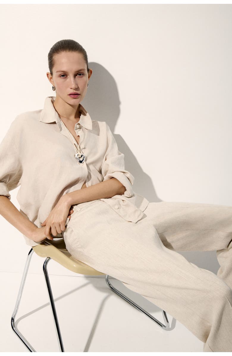 H&M Linen-blend Tailored Trousers, Alternate, color, 