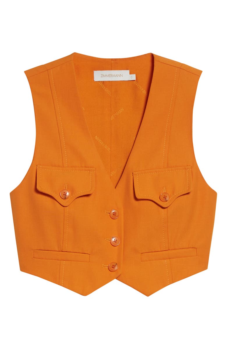 Zimmermann Kindred Spirit Alchemy Wool Blend Crop Waistcoat, Alternate, color, Sunset Orange