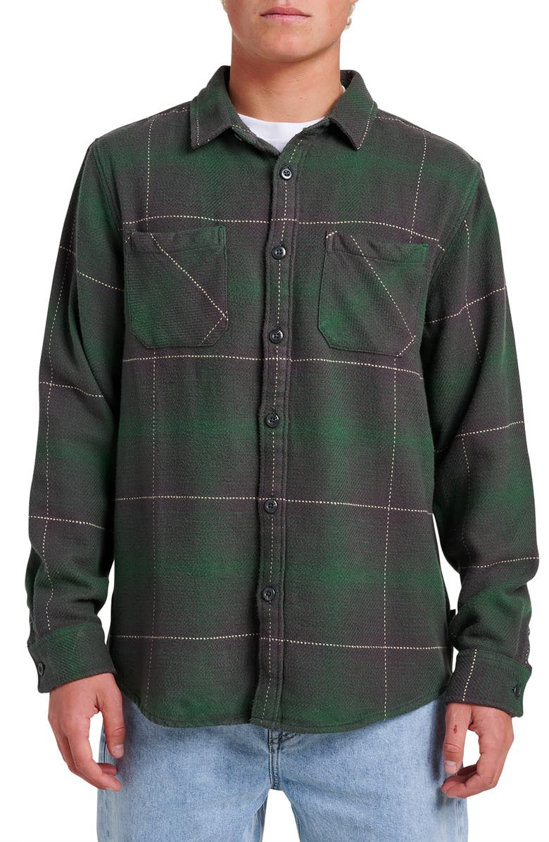 Quiksilver DNA Plaid Cotton Flannel Button-Up Overshirt, Main, color, Garden Topiary