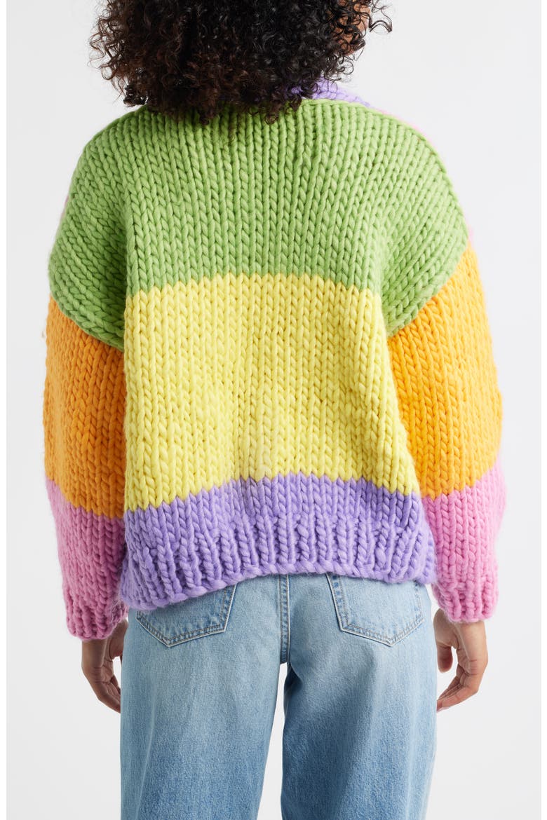 Colorblock Chunky Cardigan, Alternate, color, GREEN