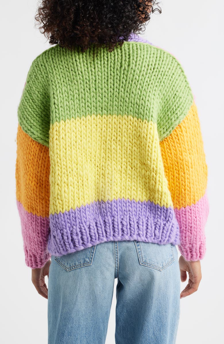 Roffe Accessories Colorblock Chunky Cardigan, Alternate, color, Green