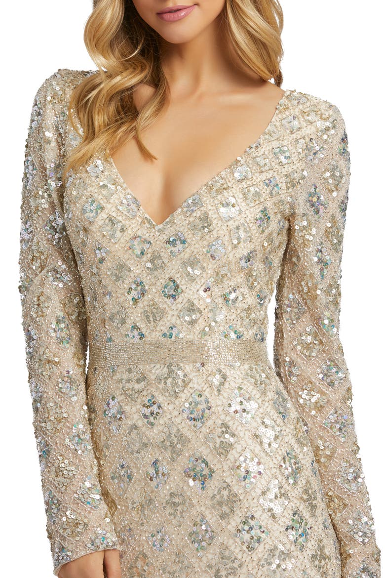 Geometric Embellished Evening Gown, Alternate, color, NUDE ROSE