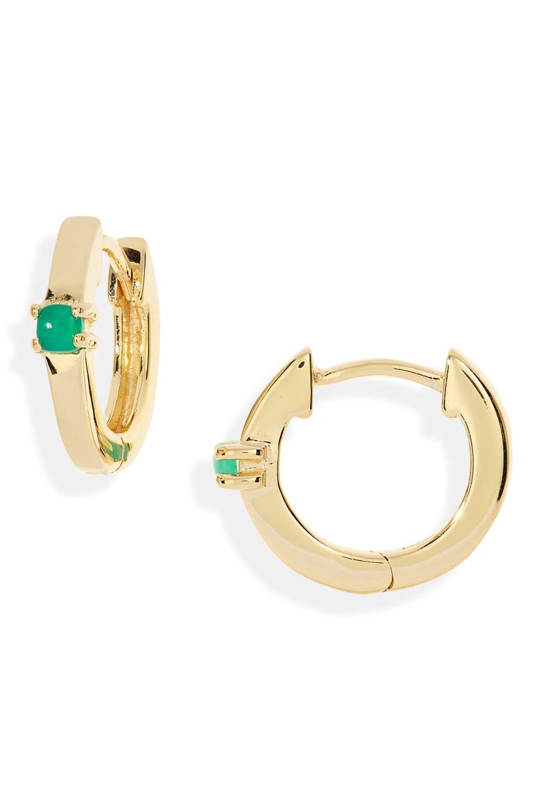 Delicate Collection Demi Fine Green Agate Huggie Mini Hoop Earrings, Main, color, GREEN AGATE