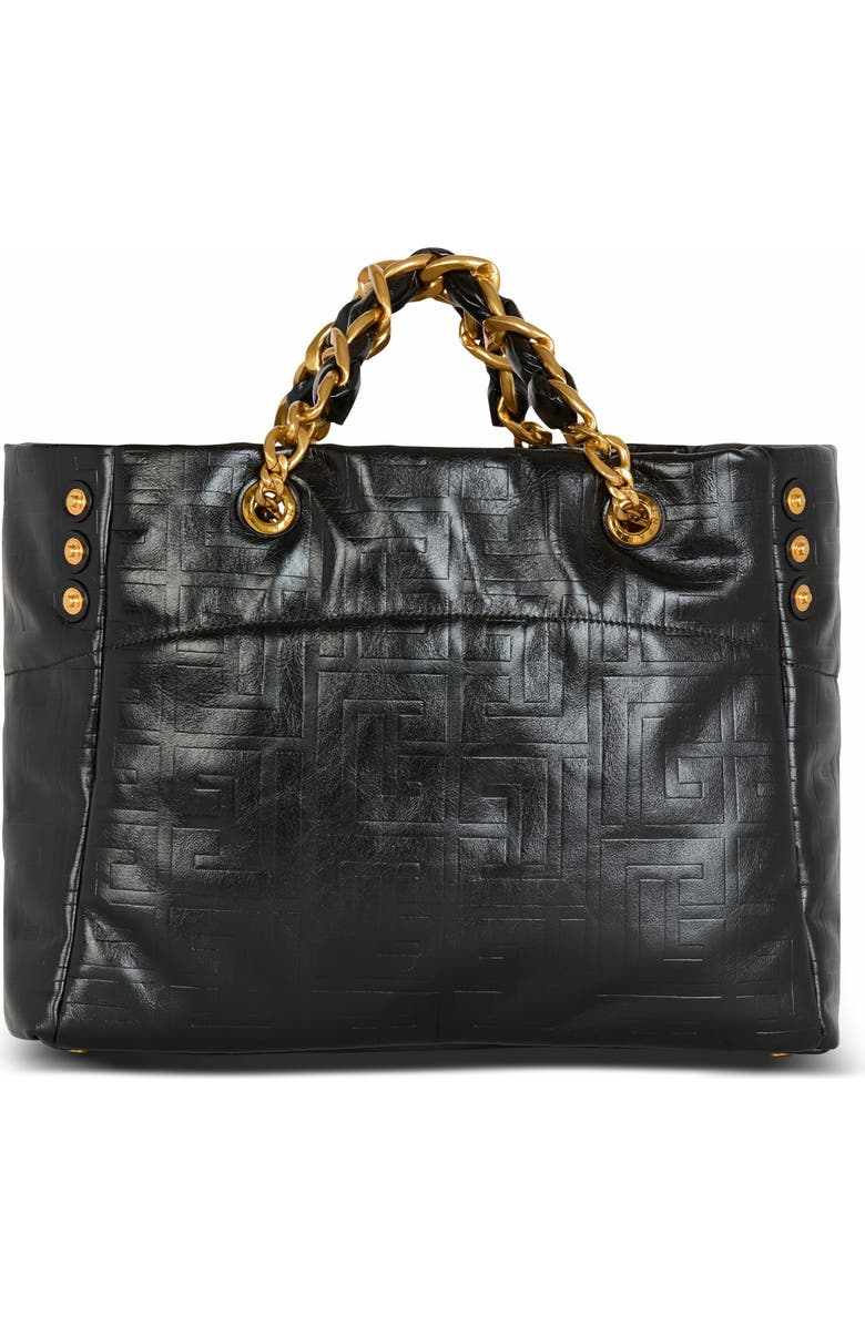 Balmain 1945 Soft Pb-Monogrammed Crinkled Leather Tote Bag, Alternate, color, Black