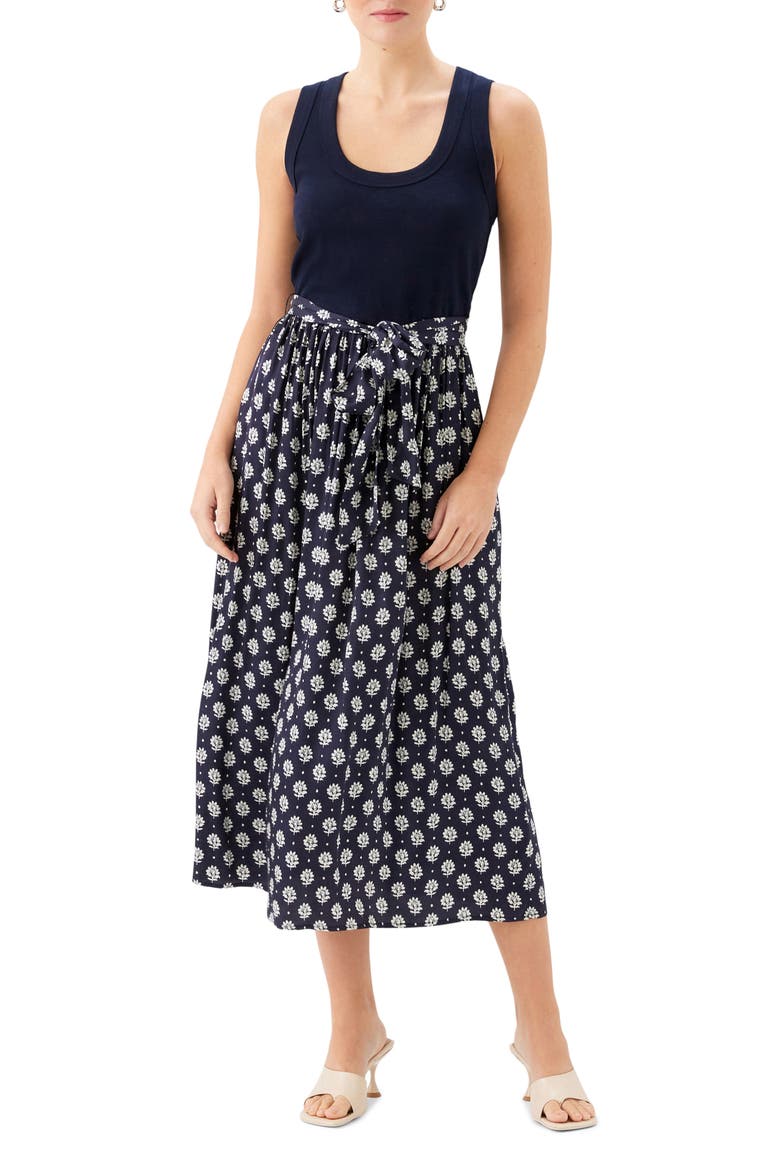 Sleeveless Belted Midi Dress, Main, color, NAVY