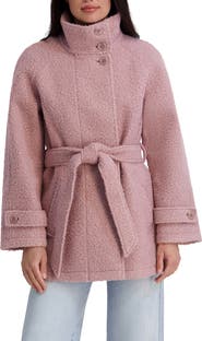Kensie Belted Bouclé Faux Wool Coat