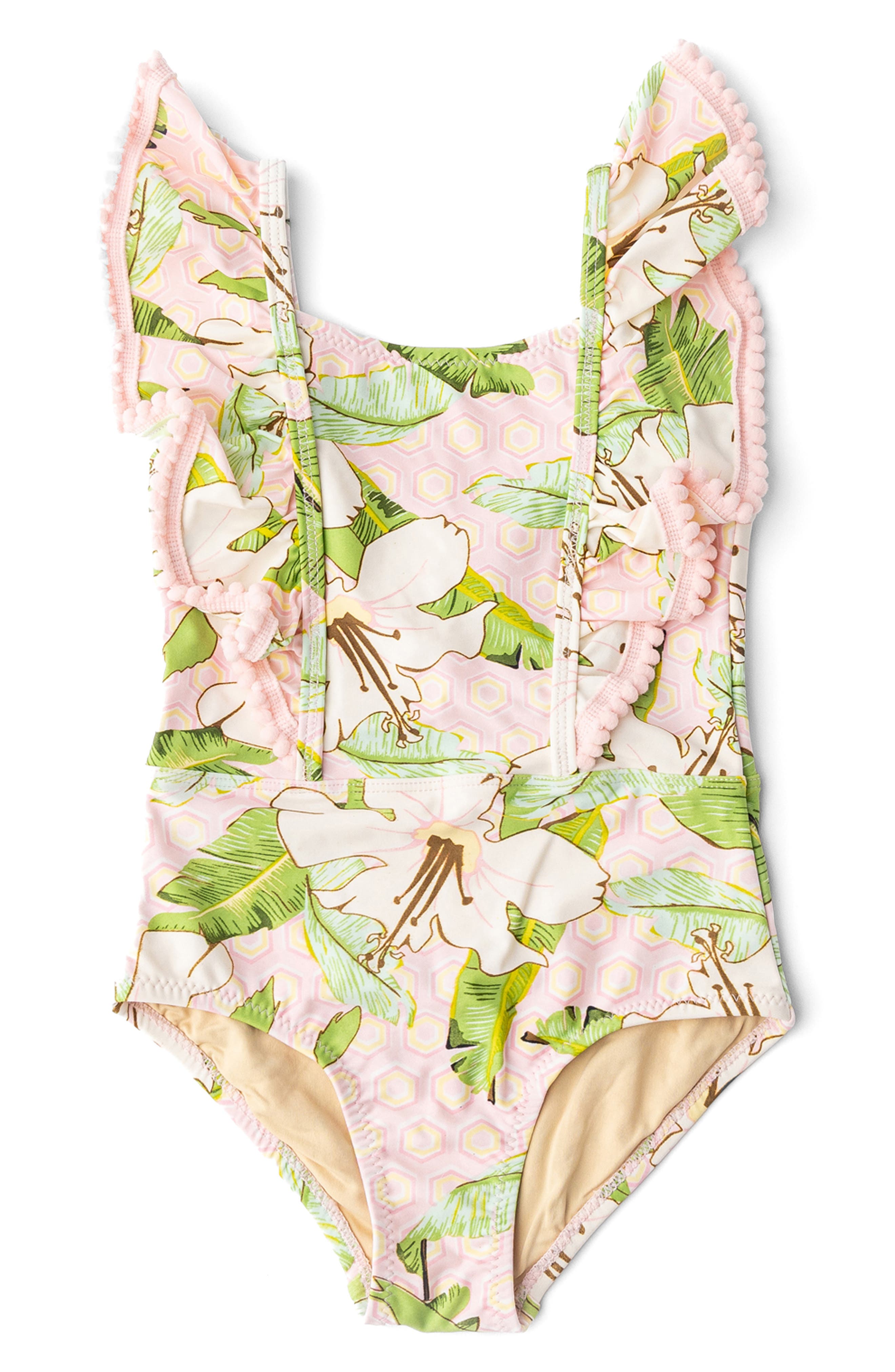 Shade Critters Kids' Hibiscus Botanical Ruffle One-Piece UPF 50+ Swimsuit