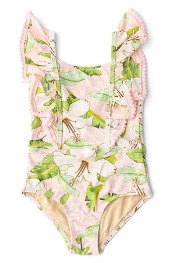 Shade Critters Kids' Hibiscus Botanical Ruffle One-Piece UPF 50+ Swimsuit