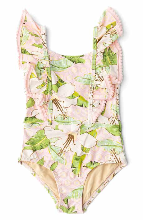 Shade Critters Kids' Hibiscus Botanical Ruffle One-Piece UPF 50+ Swimsuit