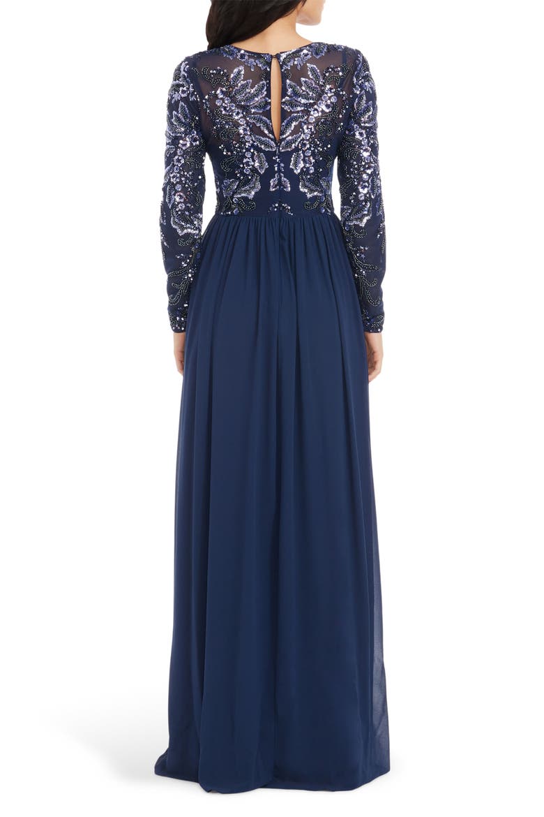 Marth Sequin Long Sleeve Chiffon Gown, Alternate, color, NAVY MULTI