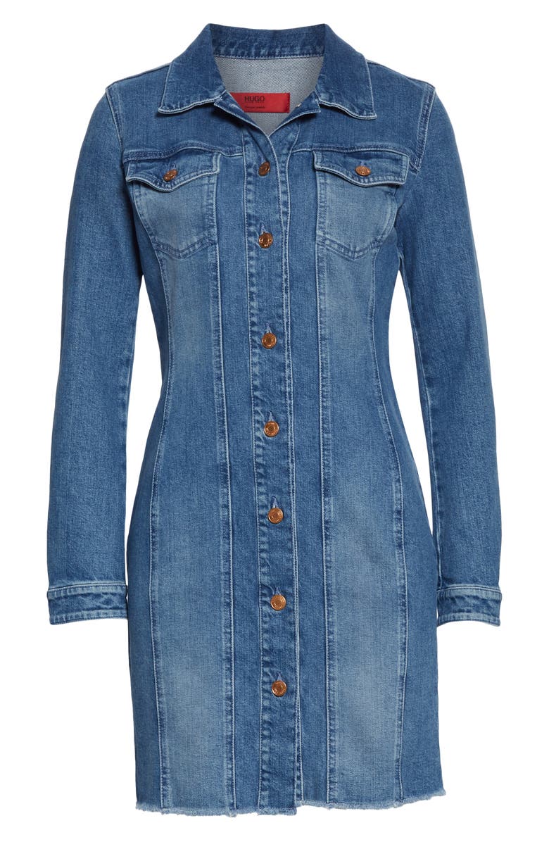 HUGO Long Sleeve Denim Minidress, Alternate, color, 